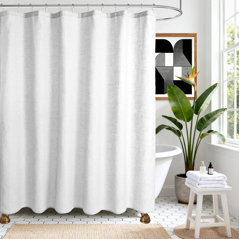 Linen Blend Single Shower Curtain, White