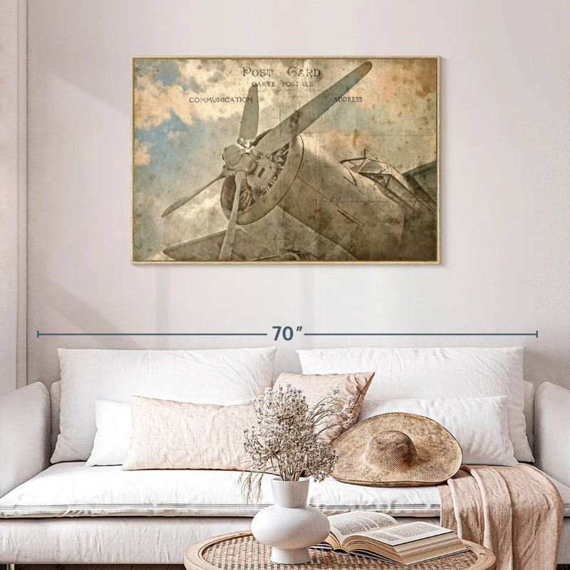 Avion rétro, Cadre flottant en bois naturel, 43 po x 29 po
