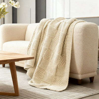 Jeté en chenille pour canapé, couverture décorative à carreaux doux pour canapé, chaise et lit