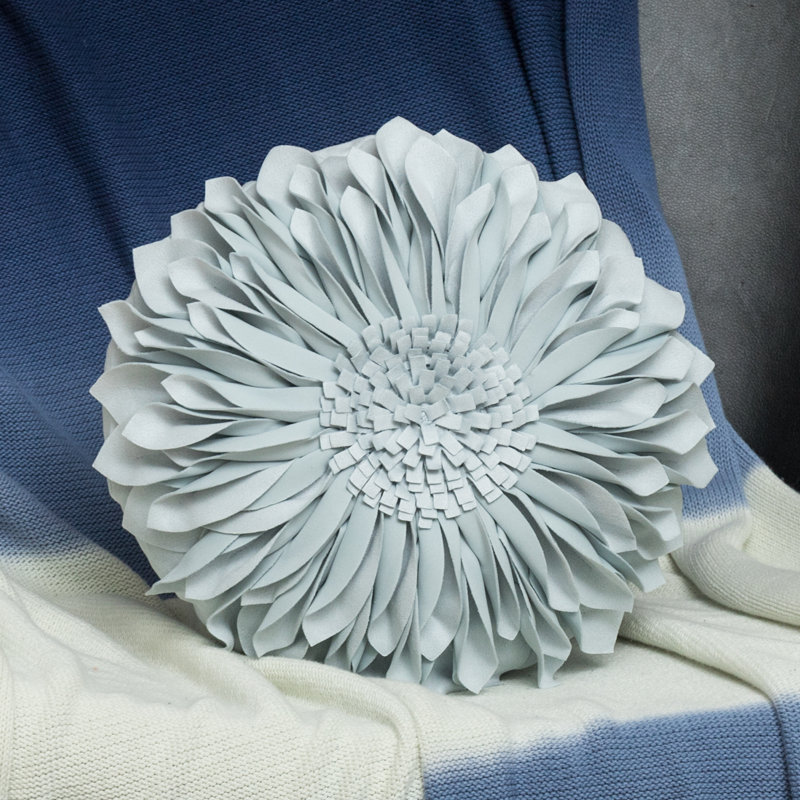 Appliqued Throw Pillow 3D Sunflower Accent Pillow Cover & Insert, Square 12", Light Blue - Solid Suede