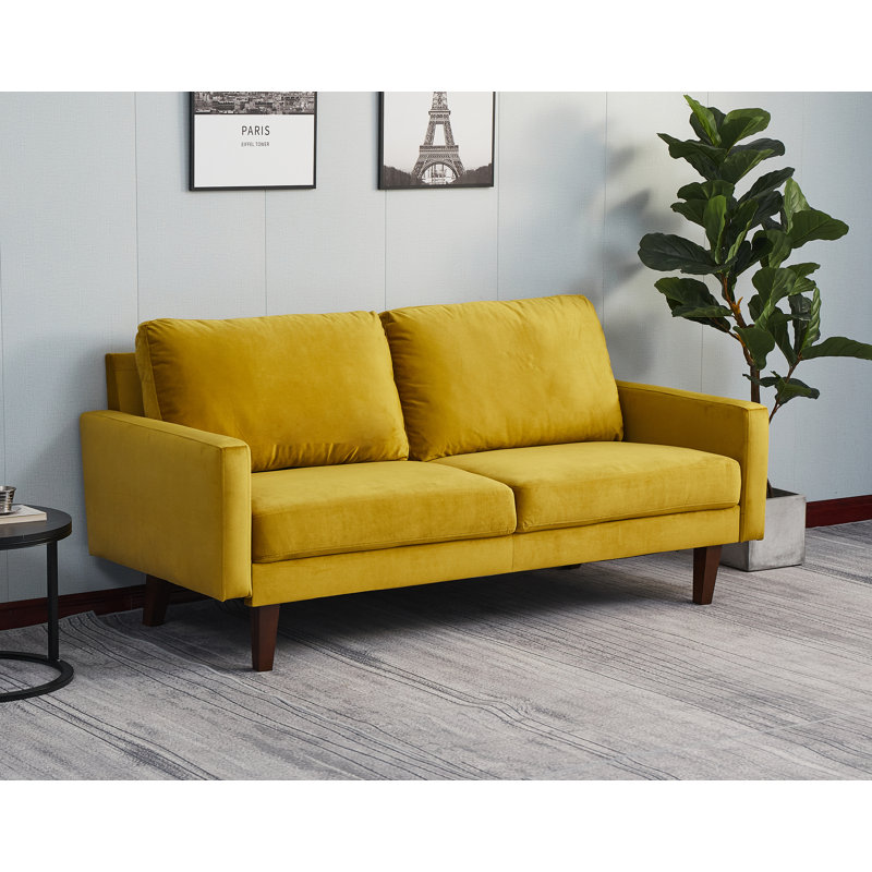 Seaddon Square Arm Sofa, Goldenrod Velvet, 35" H x 70" W x 32" D