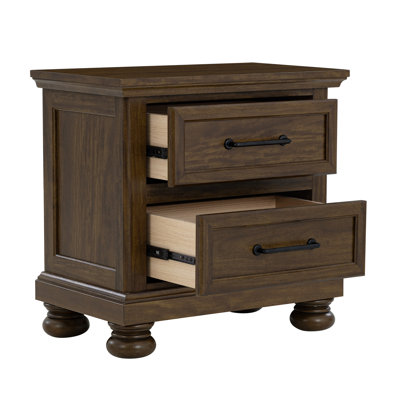 Dark Brown 2-Drawer Nightstand with USB