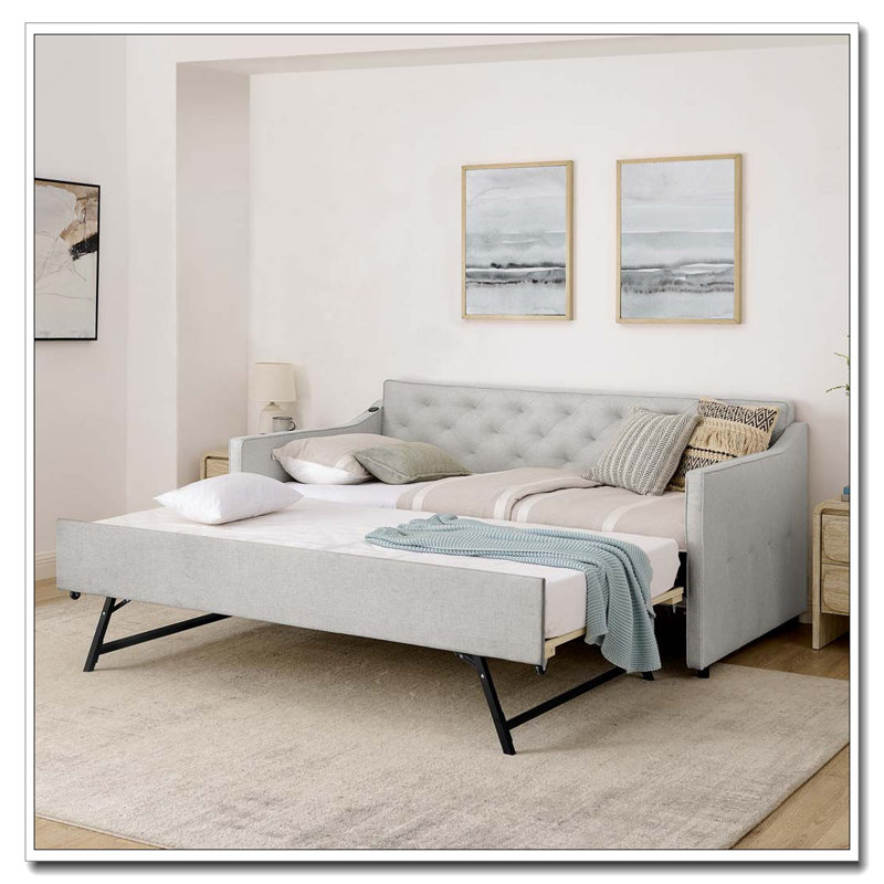 Lit de jour simple avec lit gigogne escamotable et charge USB