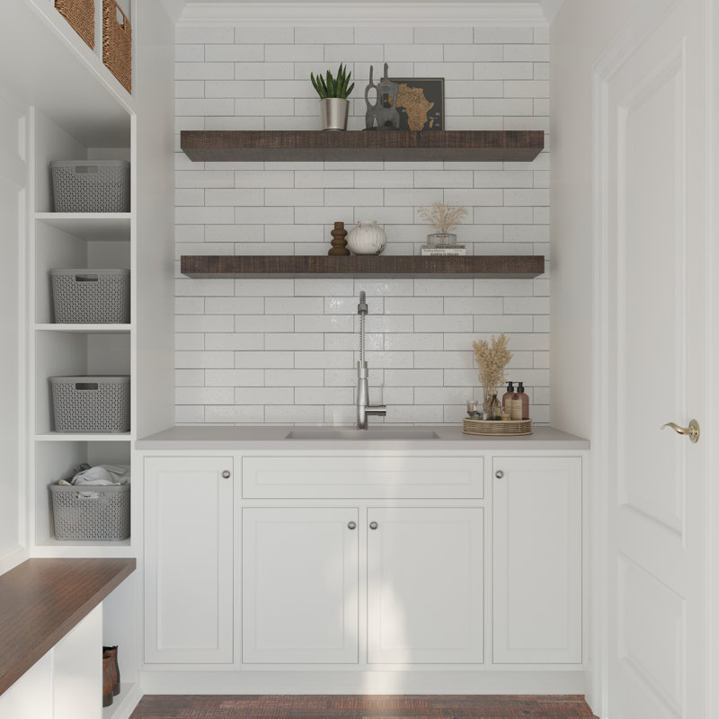 Dogberry Collections Solid Beam Floating Shelf, Aged Oak, 66"