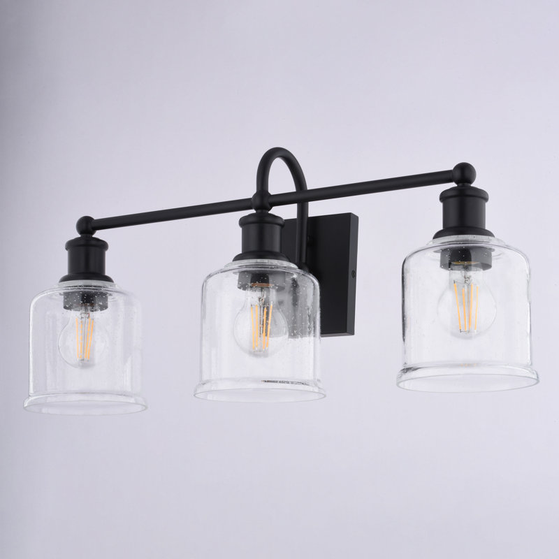 Northbrook Matte Black Traditional Bathroom Vanity Lighting Fixture, Clear Seeded Cylinder Glass Shade, Dimmable, LED Compatible, Reversible Over The Mirror Mounted Steel Wall Sconce
