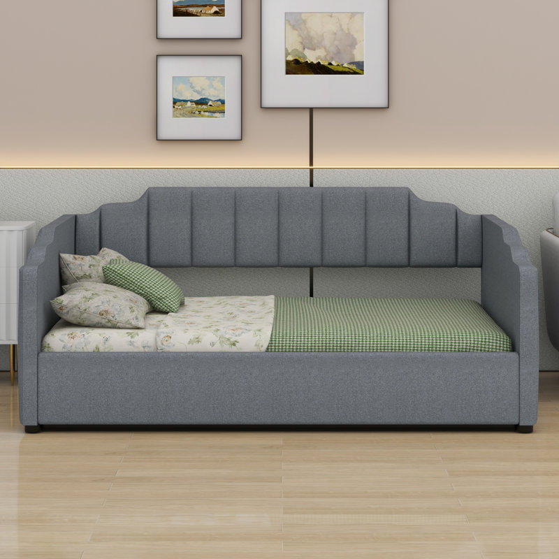 Lit de jour rembourré avec rangement inférieur, gris, Lit double