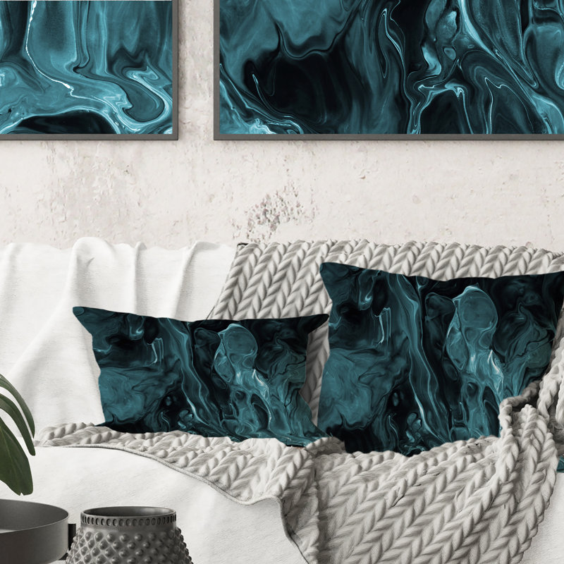 Coussin Turquoise Creative Abstract Dark I - Modern Printed, 18 po x 18 po