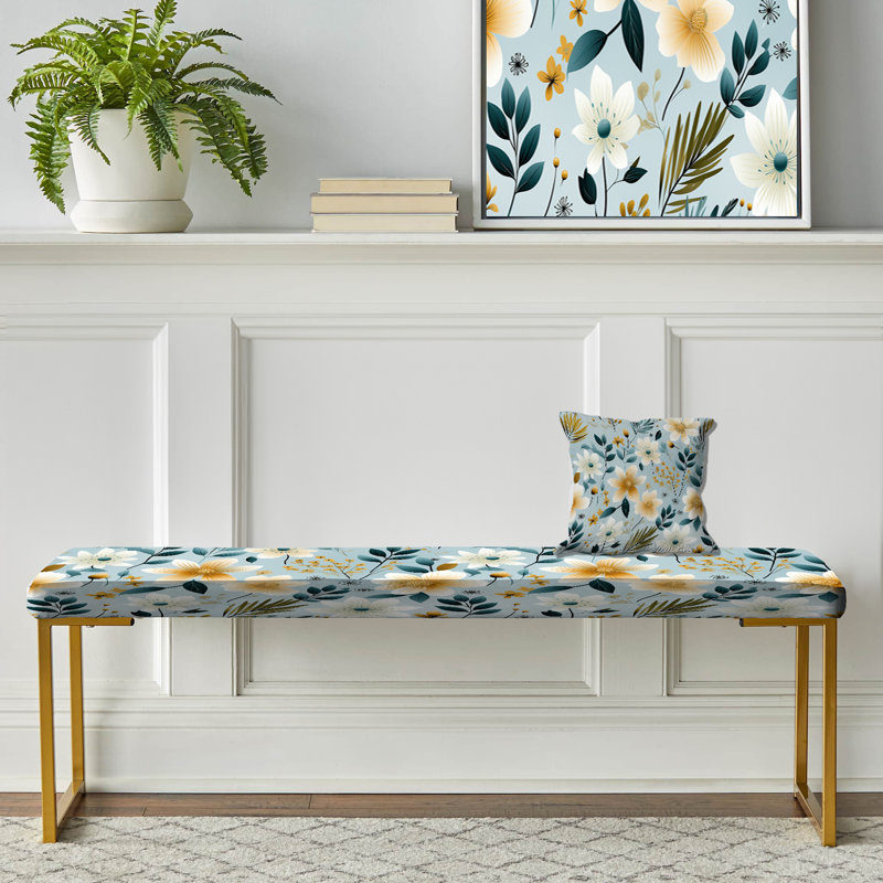 Upholstered Bench, Scandinavian Garden Flower Whirl III