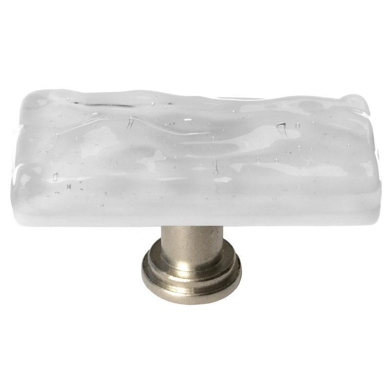 Poignée de meuble longue en verre Glacier, Nickel satiné, Bleu gris