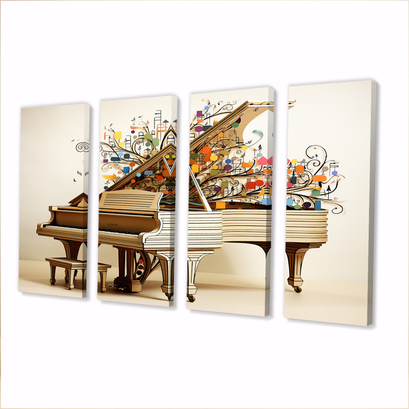Jolle - Piano, art mural 4 pièces, H 32 po x l 64 po