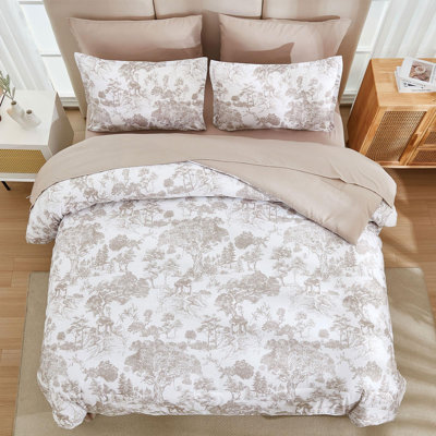 7-Piece Reversible Botanical Comforter Set Soft Microfiber Complete Bedding Sets for All Season