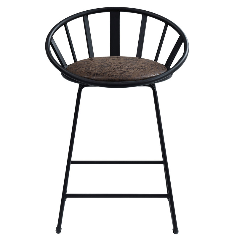 Paire de chaises de salle à manger à hauteur de comptoir - brun / noir, base luge, revêtement en cuir synthétique, chaises ergonomiques (2), siège confortable, dossier à lattes pour une meilleure ventilation