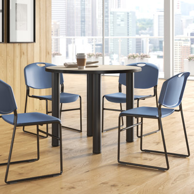 Kee Round Breakroom Table Top, 4 Zeng Stack Chairs