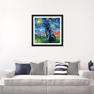 " Black Labrador Night I " Oil Painting