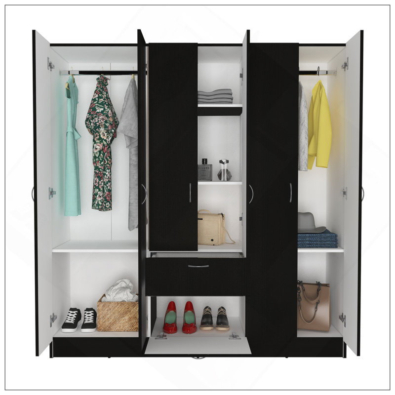 Armoire Guajira à six portes, trois armoires, chaussures à tiroirs cachés