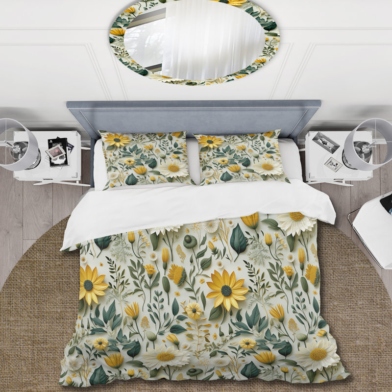 Boho Botanicals Boho Greens I Duvet Cover Set, King Duvet Cover + 2 King Shams