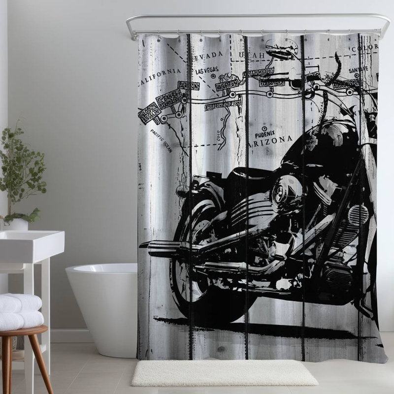 Shower Curtain TR5 – Polyester Shower Curtain, Dye Sublimation Print, 71" W × 74" L, White/Black