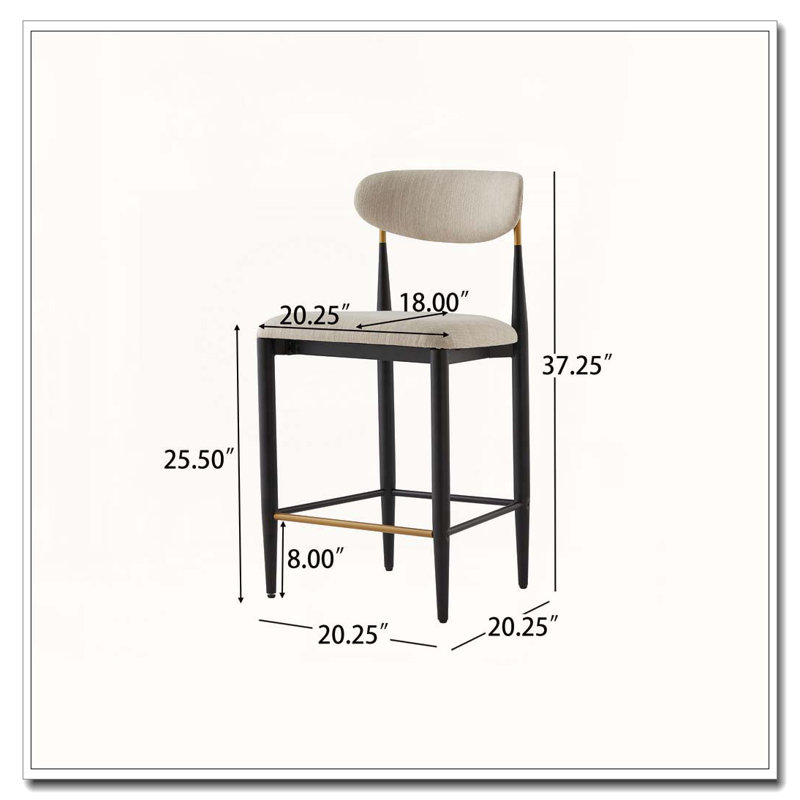 Tabouret de comptoir rembourré sans accoudoirs avec structure en métal, Black