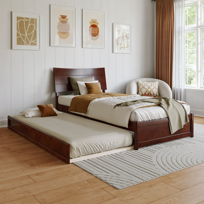Harlowe Wood Platform Bed with Trundle, Walnut, Twin XL
