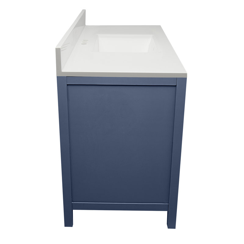 Aldino 37'' Single Bathroom Vanity with Solid Surface Top, White with Backsplash, Navy Blue