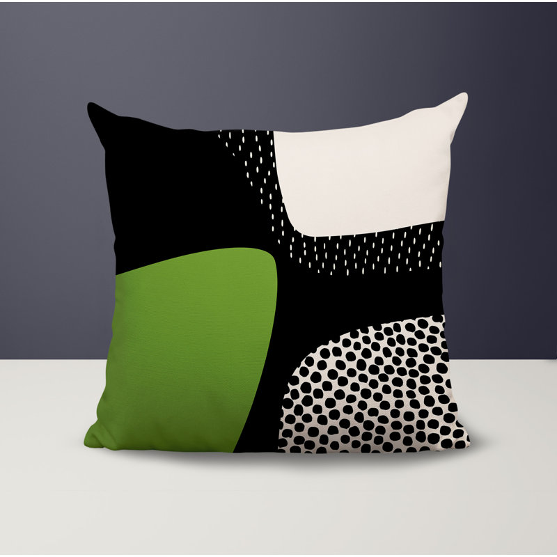 Coussin carré intérieur / extérieur pia, H 19 po x l 19 po, Chartreuse / noir / blanc cassé