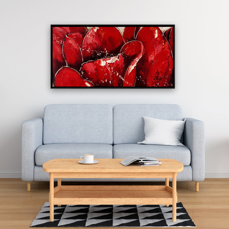 Red tulips closeup - 24"x48" Framed canvas