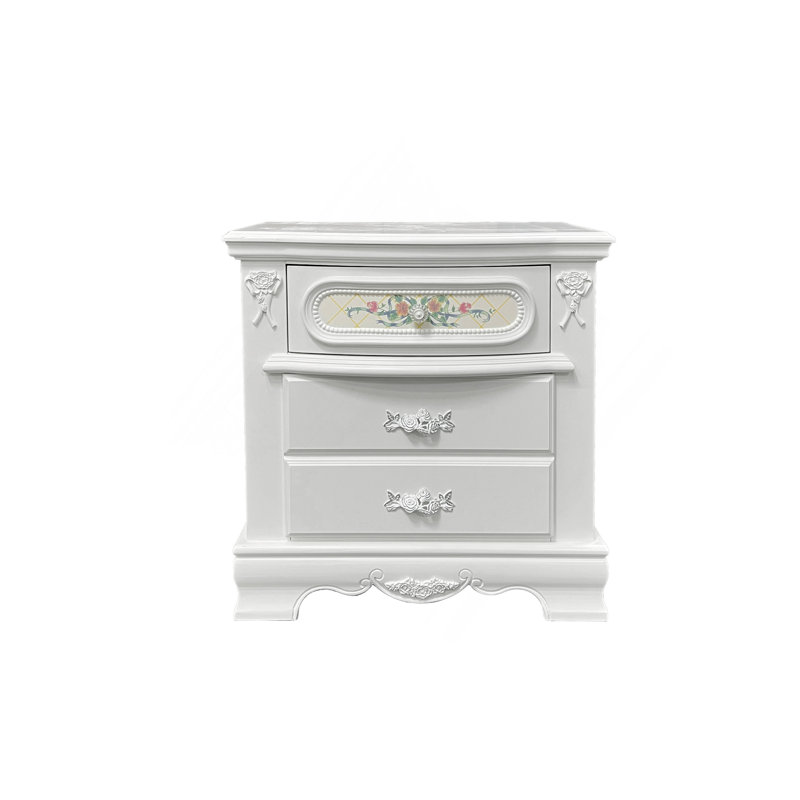 White 2-Drawer Nightstand With Floral Motifs