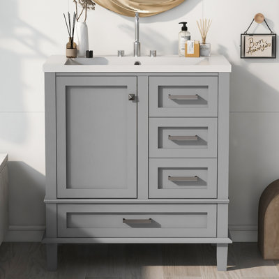 Megghan 30.03'' Single Bathroom Vanity with Ceramic Top