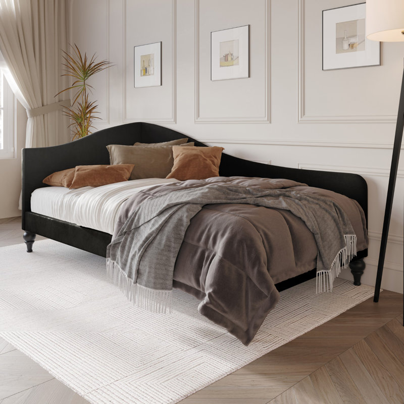 Aranea Upholstered Velvet Daybed, Black