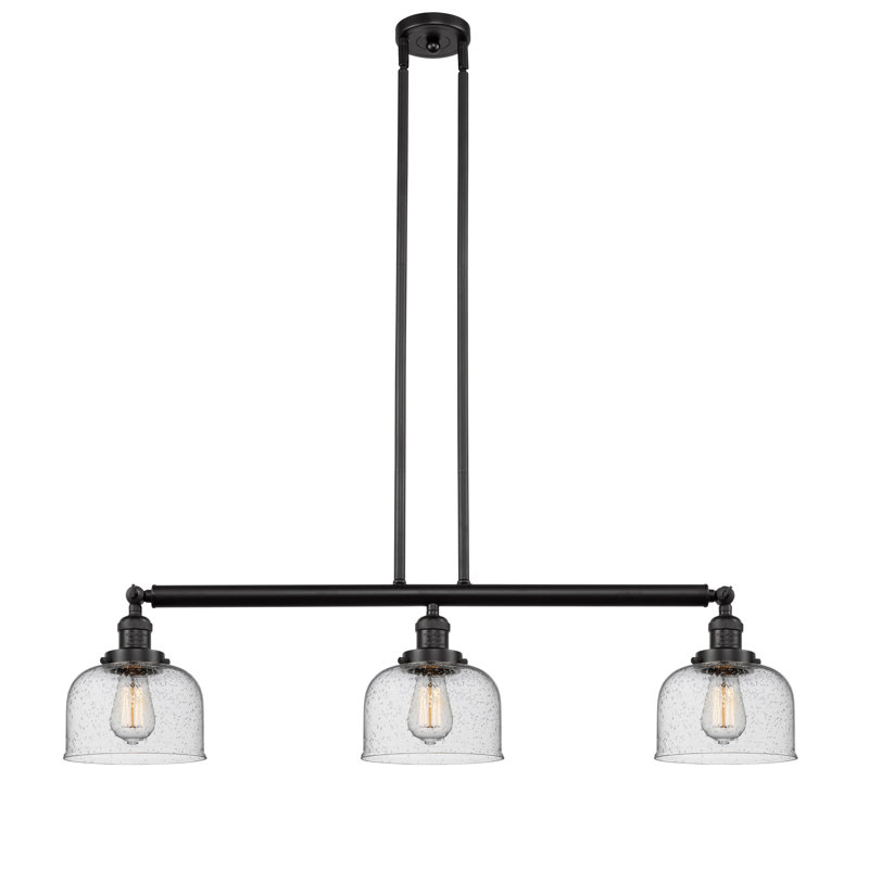 Bell - 3 Light 41" - Stem Hung Island Light, Smoked, Brushed Brass