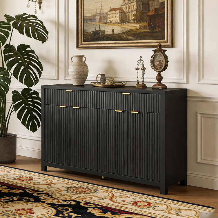 55.1'' Sideboard Buffet Cabinet with 2 Drawers & 4 Doors, Adjustable Shelves, Black