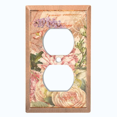 Metal Light Switch Plate Outlet Cover (Beautiful Rose Flower Bouqet Leaves Light Brown - Single Toggle)