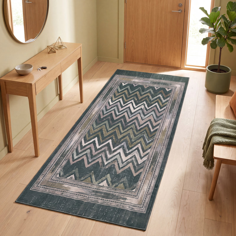 Tapis Cinder2 moderne à rayures effet pinceau, vert, gris et blanc, antidérapant, à poils courts, pour intérieur et extérieur, adapté aux animaux domestiques, salon, chambre, salle à manger, entrée, couloir, bureau, lavable