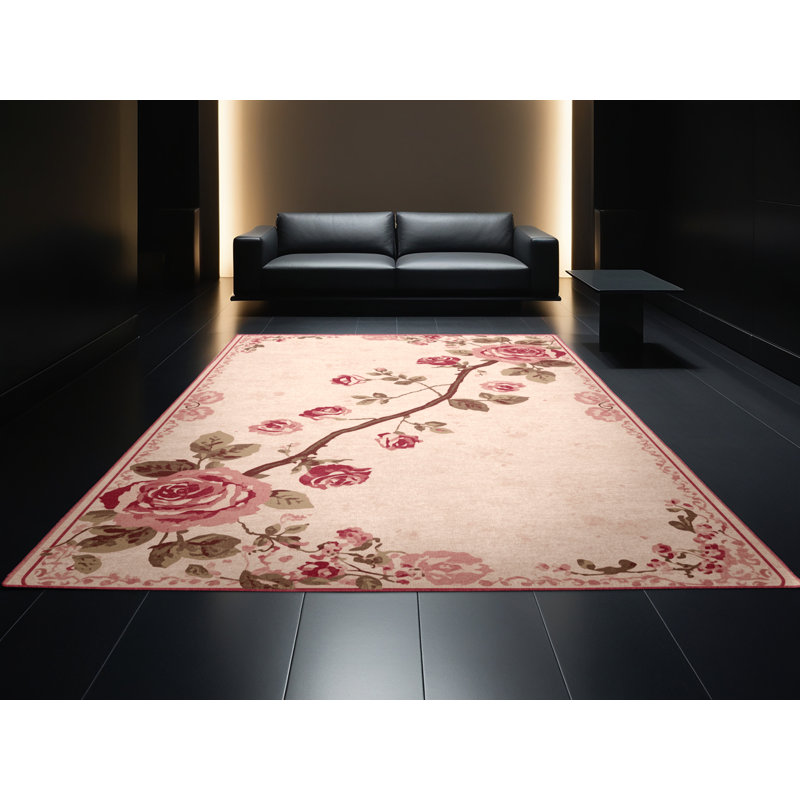 Soft Plush Festa Valentines Modern & Contemporary Abstract Area Rug in Beige – Rose Binding, 3x5