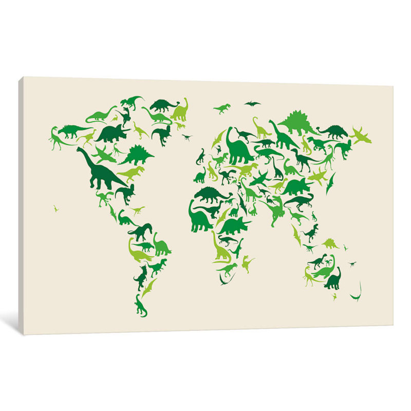 Dinosaur Map Of The World by Michael Tompsett - Print on Canvas, 66.04 cm H x 45.72 cm W x 1.91 cm D, No Frame