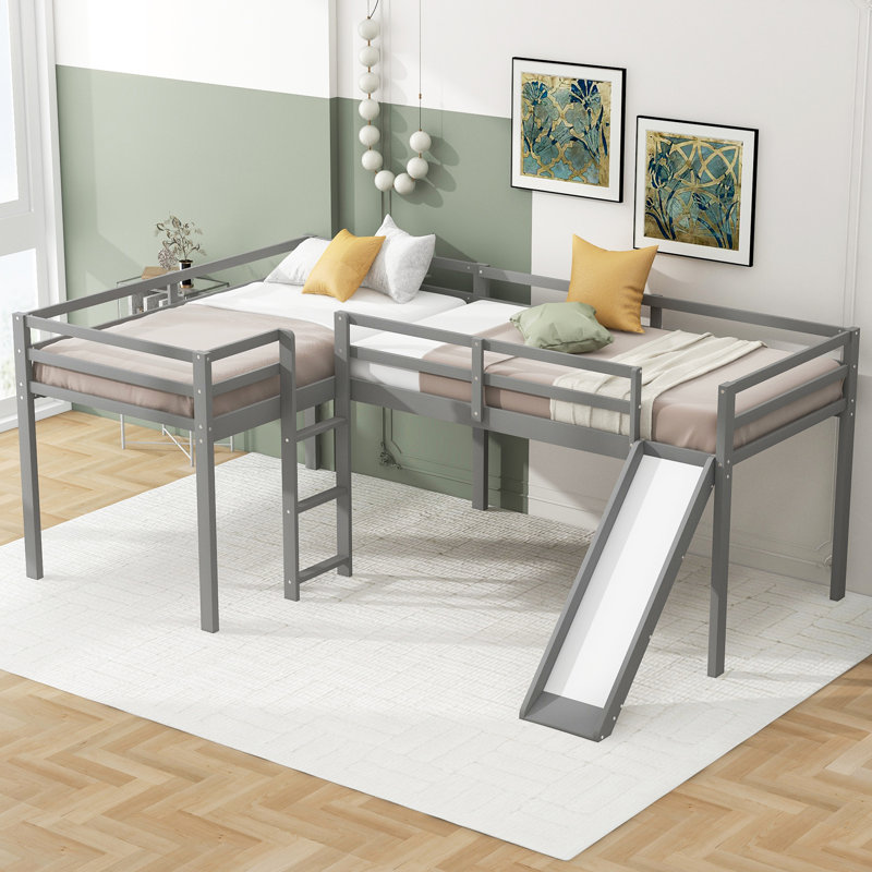 Lit mezzanine innovant en forme de L avec échelle et glissade, offrant une solution amusante et peu encombrante pour la chambre à coucher