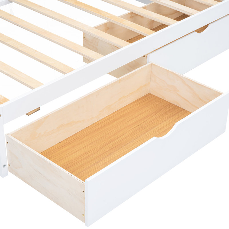 Lit de jour simple blanc avec prises et rangement - Fabrication en bois massif pour une configuration de chambre à coucher élégante. Deux tiroirs pratiques.