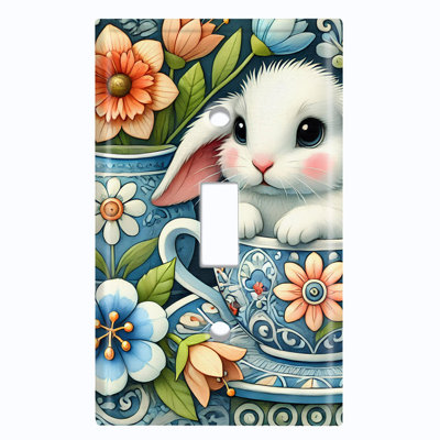 Couvercle de plaque d'interrupteur en métal; Bascule à 1 taille US standard - lapin tasse à thé