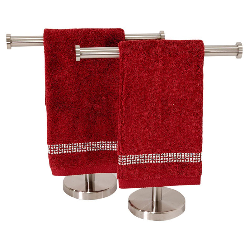 Sparkles Home Stripe Rhinestone Fingertip Towels | 100% Cotton Terry | Glass Rhinestones, Red