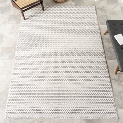 Geometric Indoor/Outdoor Area Rug for Living Room Patio Deck Front Porch Kitchen, Cream/Light Grey