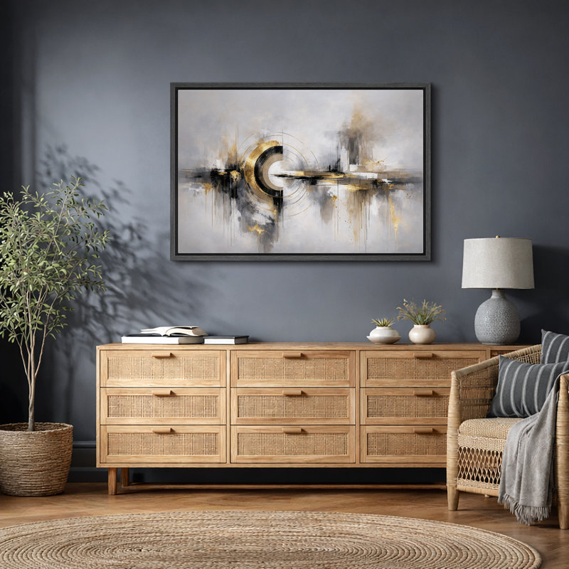 Œuvre abstraite, composition circulaire géométrique, photos de salon moderne, impression sur toile encadrée, Cadre noir