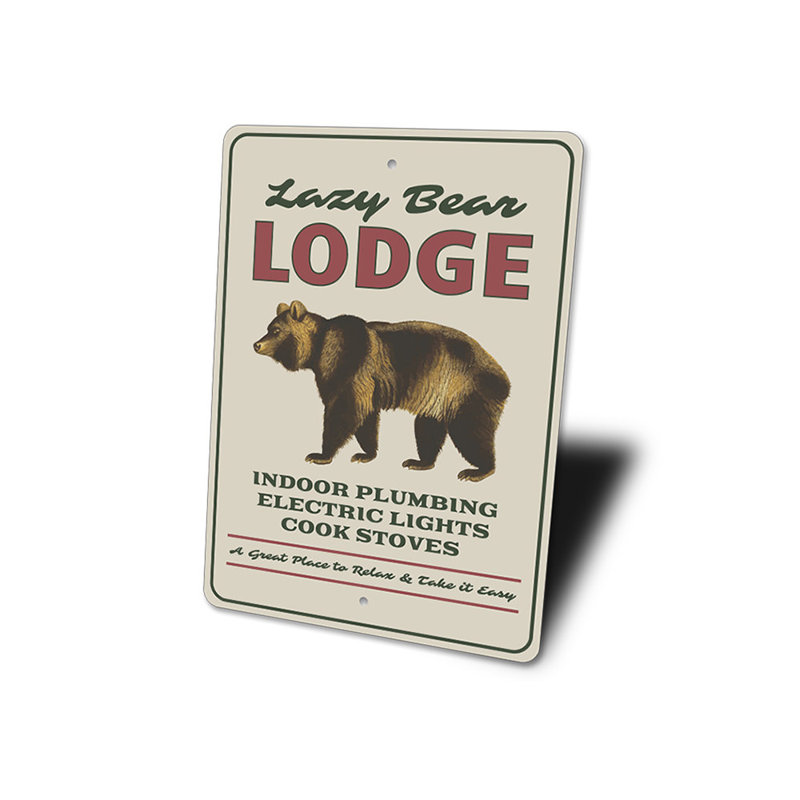 Plaque en aluminium Lazy Bear Lodge, H 18 po x l 12 po x P 0,06 po