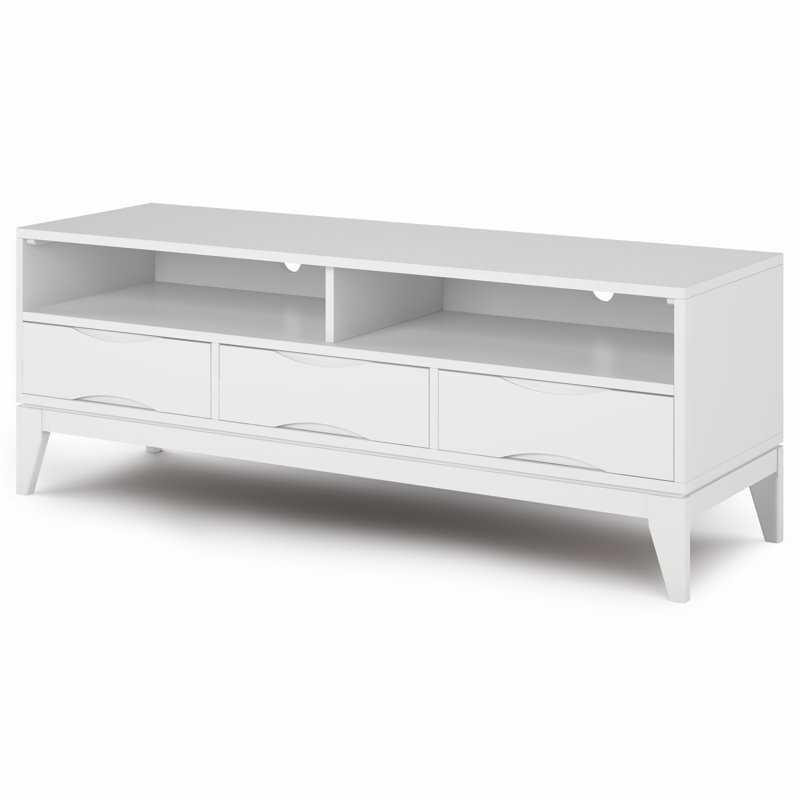 Harper 60"W Solid Wood Mid-Century Modern TV Stand for TVs up to 65" with 3 Drawers and Open Shelves, White