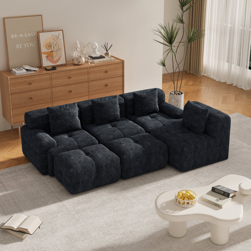 Canapé modulaire en forme de U de 135 po - Siège très profond pour 4 personnes et plus, sans assemblage, avec repose-pieds convertible et 4 coussins, tissu en velours moelleux, pour grand salon et cinéma maison, gris anthracite