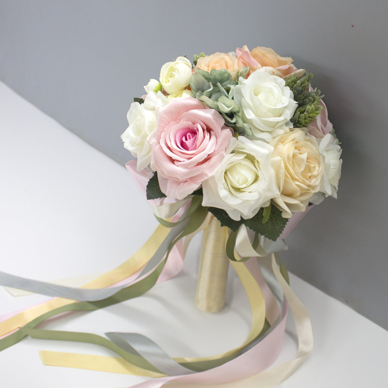 Fleurs de mariage de 9 pouces en forme de véritable fleur de mariée, Rose / blanc crème