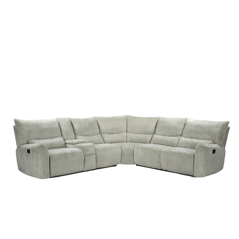 Rey 3Pc Manual Reclining Sectional Sofa With Console, Latte Grey, Manual - Push Button