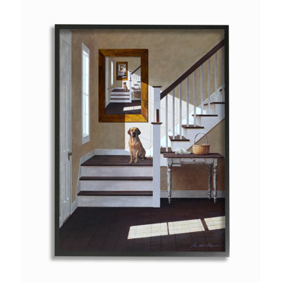 «Dog Infront of Pet Portrait Charme Country Interior» par Zhen-Huan Lu - impression d'art graphique