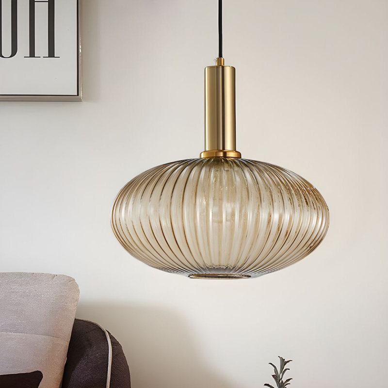 Luminaire suspendu en laiton 1 lumière Salicia, Amber