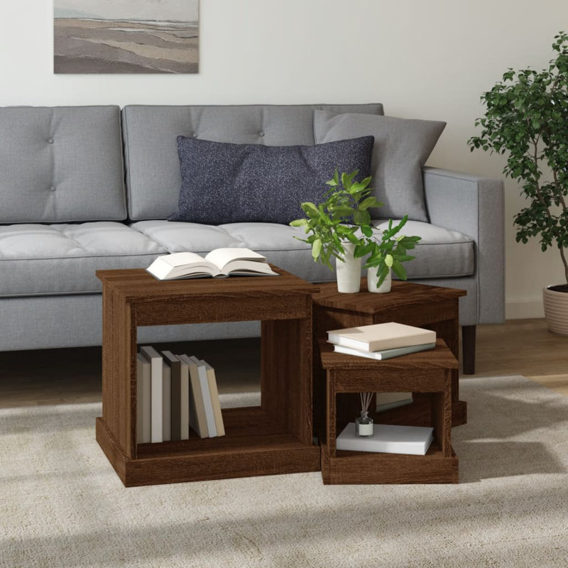 Warkentin Coffee Tables 3 pcs Engineered Wood, Brown Oak
