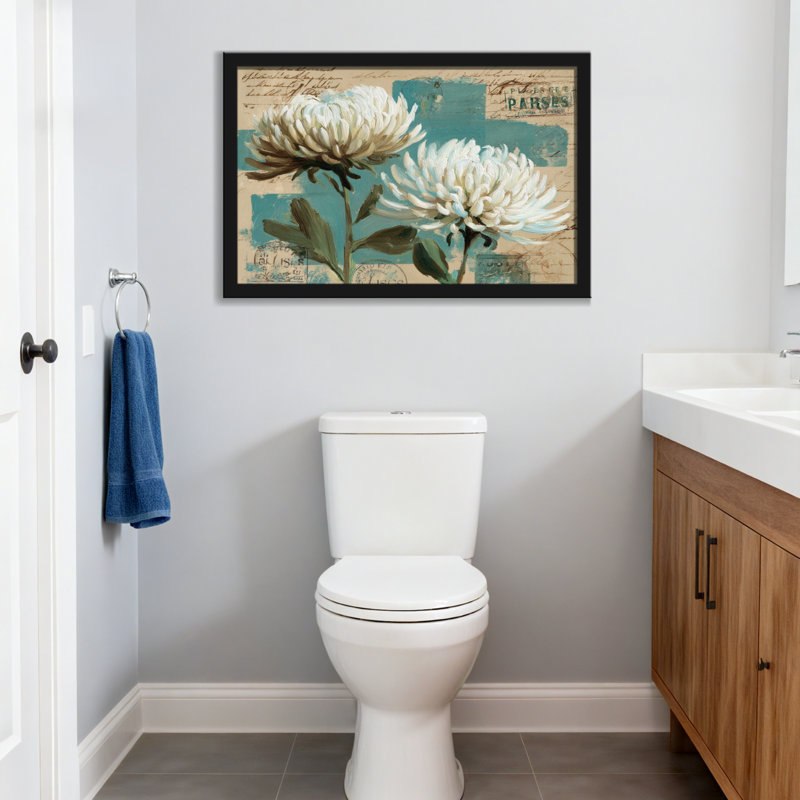 Plantes et fleurs de chrysanthèmes blancs sur fond rétro, H 20 po x l 30 po, Toile tendue, Ne s’applique pas
